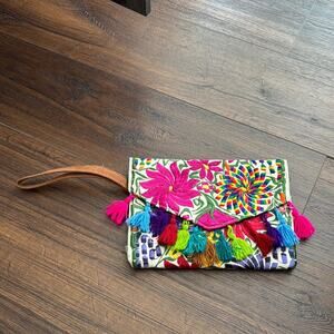 Colorful Embroidered Clutch with Tassels